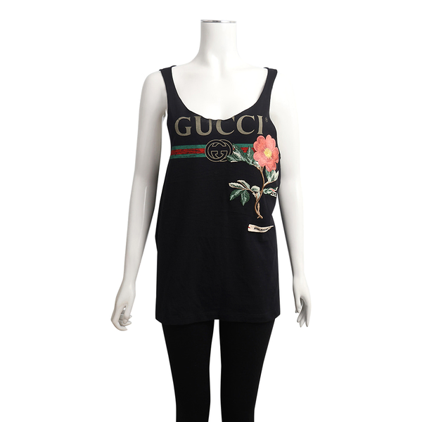 Cotton Rosa Rugosa Tank Top Black