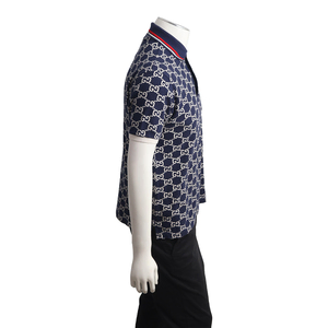 Cotton GG Jacquard Polo Shirt Navy/White, view 2