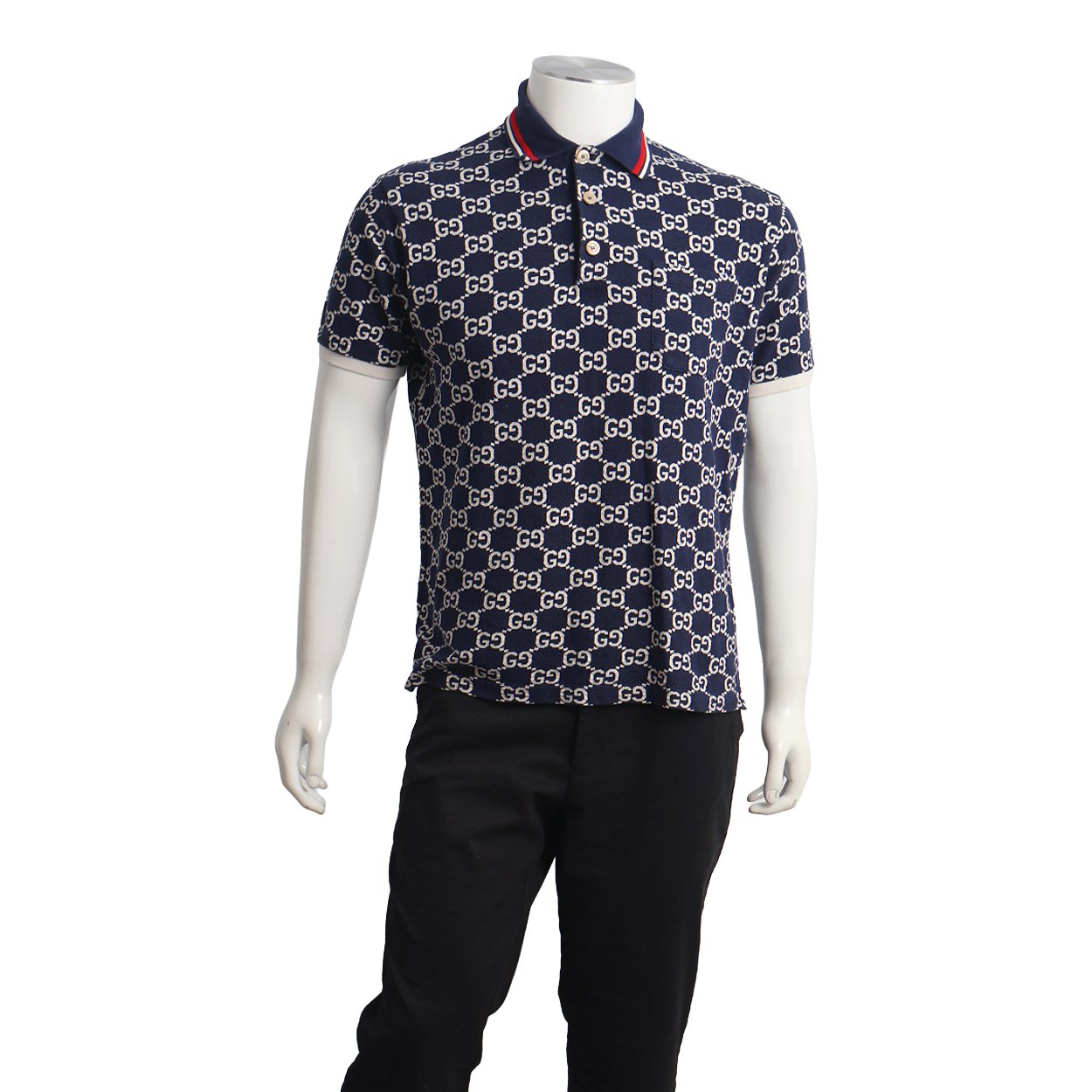Cotton GG Jacquard Polo Shirt Navy/White