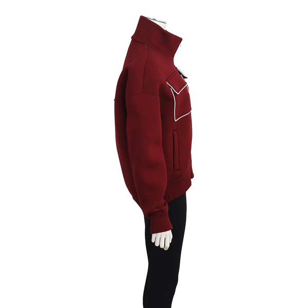 Viscose Patch Pockets Zip Up Jacket Burgundy