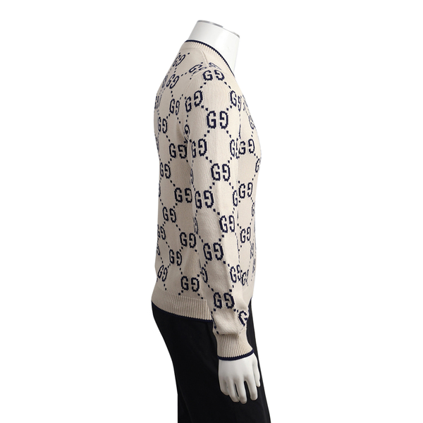 Cotton GG Knit Sweater Ivory/Blue