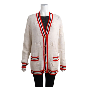Wool Blend Cardigan Ivory/Red