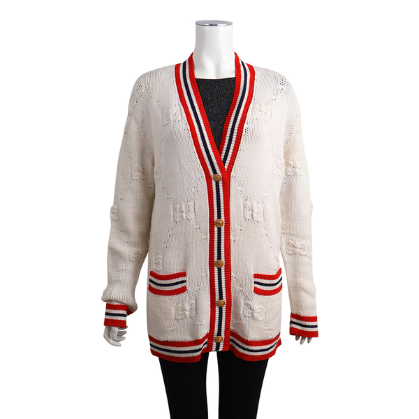 Wool Blend Cardigan Ivory/Red
