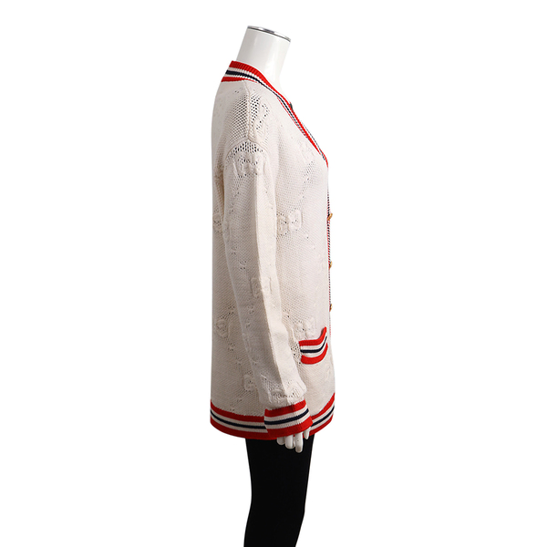 Wool Blend Cardigan Ivory/Red