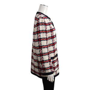 Tweed GG Button Checked Coat Navy/White, view 2