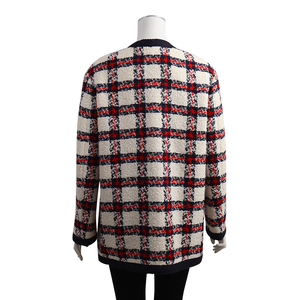 Tweed GG Button Checked Coat Navy/White, view 3