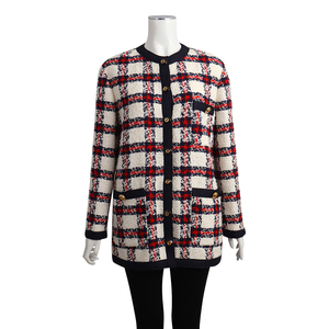 Tweed GG Button Checked Coat Navy/White