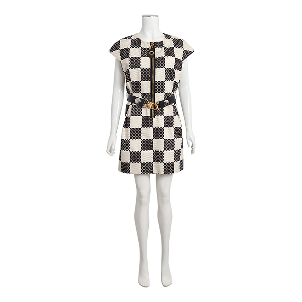 Cotton Graphic Damier Dress Cream/Black