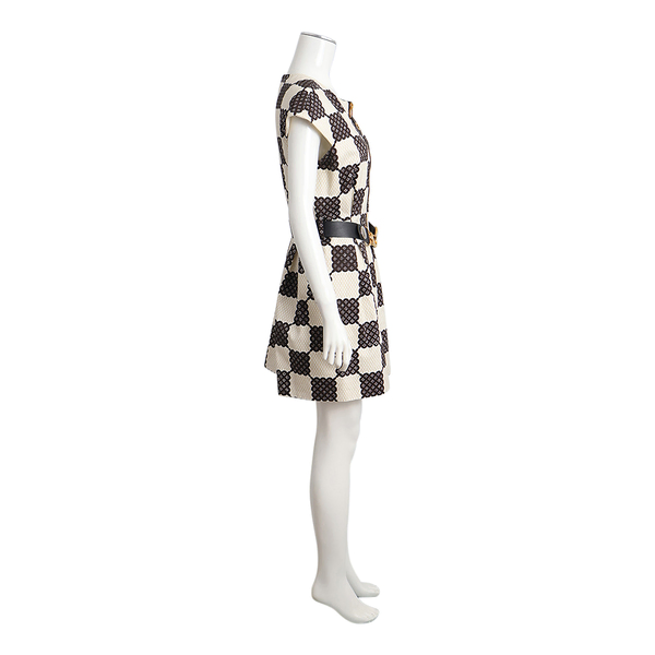 Cotton Graphic Damier Dress Cream/Black