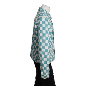 Cotton Giant Damier Trucker Denim Jacket Turquoise/White, view 2