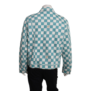 Cotton Giant Damier Trucker Denim Jacket Turquoise/White, view 3