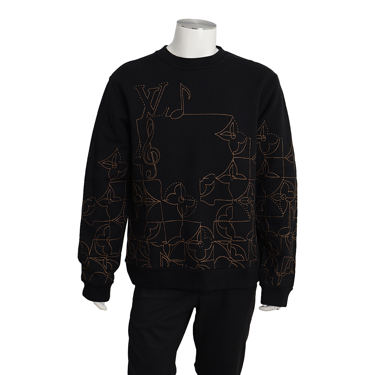 Cotton LV Music Line Embroidered Crewneck Black