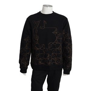 Cotton LV Music Line Embroidered Crewneck Black