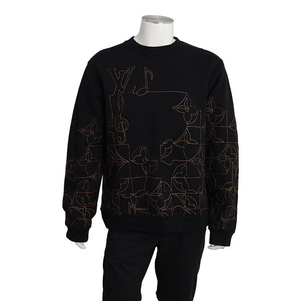 Cotton LV Music Line Embroidered Crewneck Black