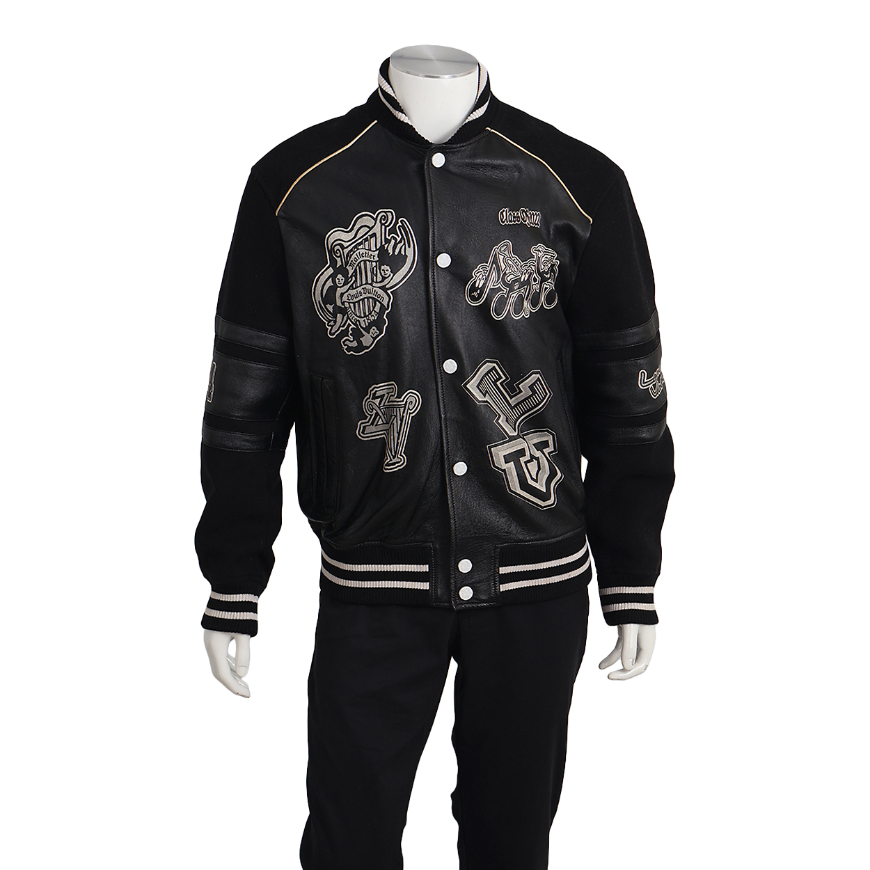 x Virgil Abloh Leather LV Varsity Blouson Black