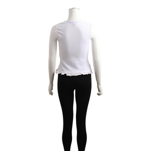Cotton Blend Ruffle Hem Tank Top White, view 3