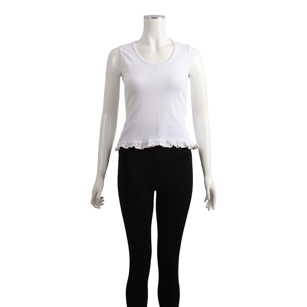 Cotton Blend Ruffle Hem Tank Top White