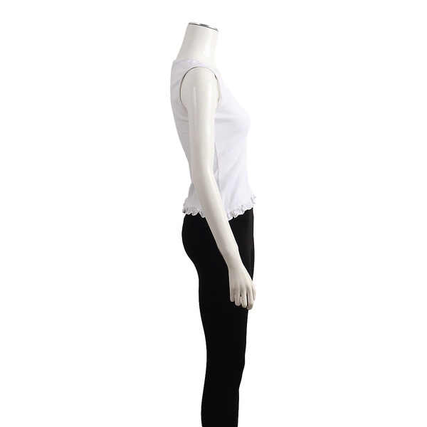 Cotton Blend Ruffle Hem Tank Top White