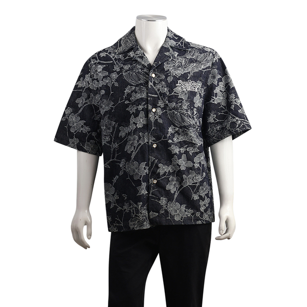 Cotton Jacquard Denim Shirt Blue/White