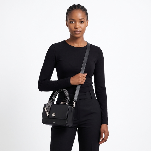 Leather Micro Long MA Top Handle Bag Black