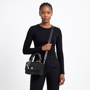 Leather Micro Long MA Top Handle Bag Black, view 9