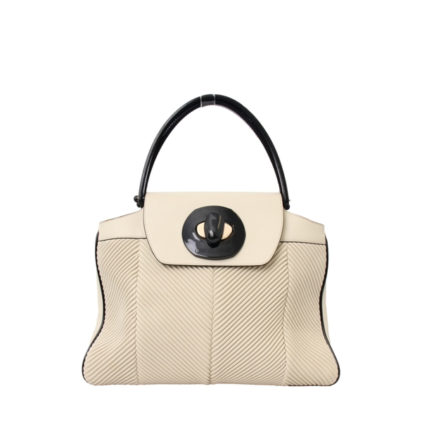 Leather Resin Clasp Tote White