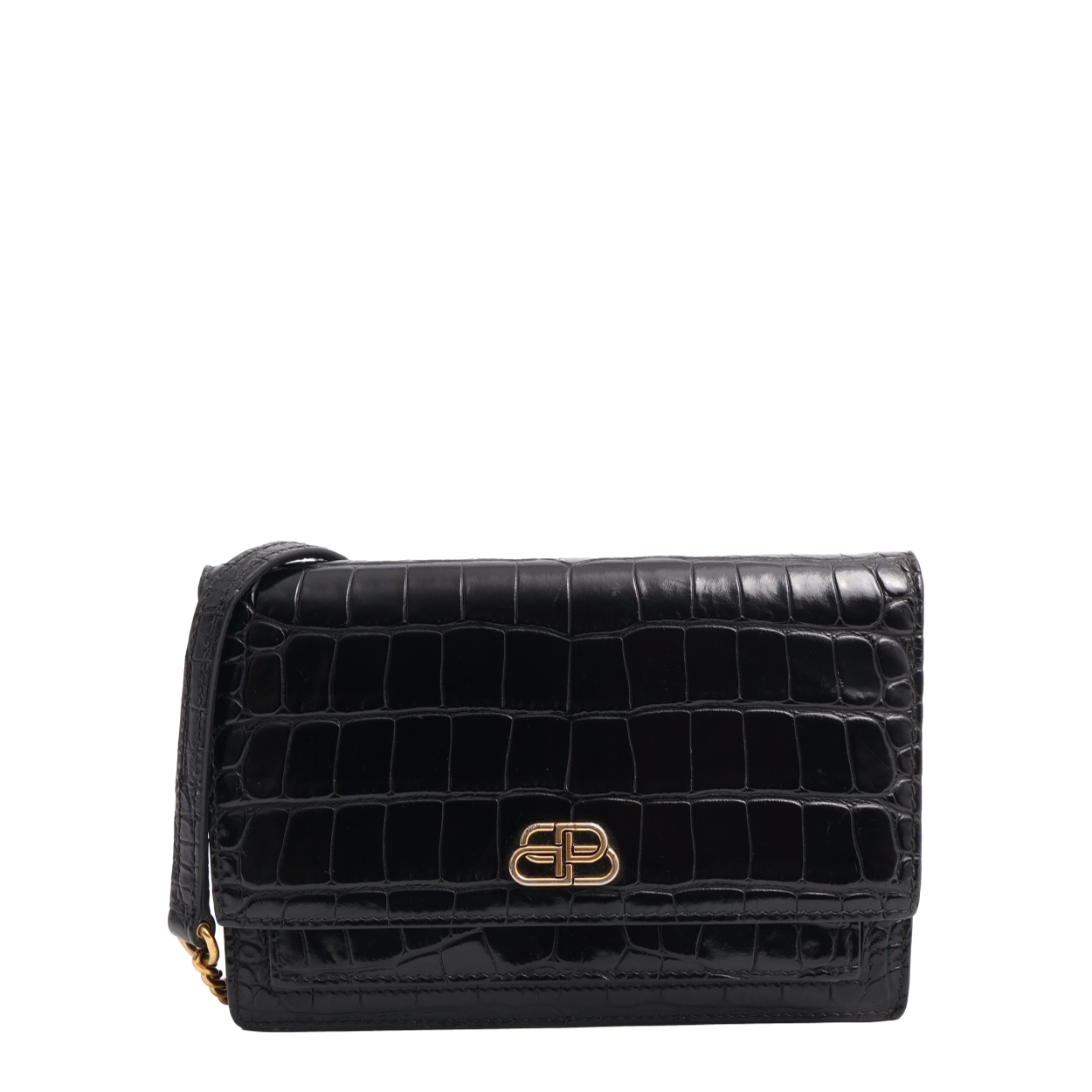 Croc Embossed Small Sharp Shoulder Bag Black