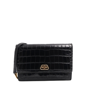 Croc Embossed Small Sharp Shoulder Bag Black