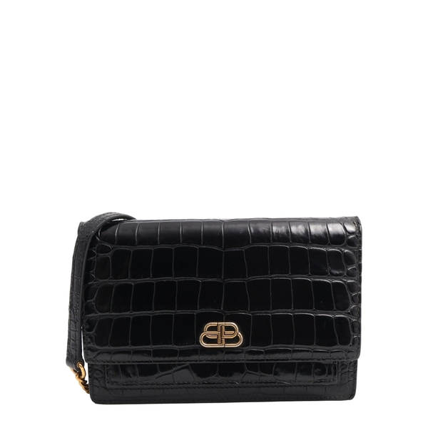 Croc Embossed Small Sharp Shoulder Bag Black