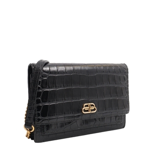 Croc Embossed Small Sharp Shoulder Bag Black, view 2