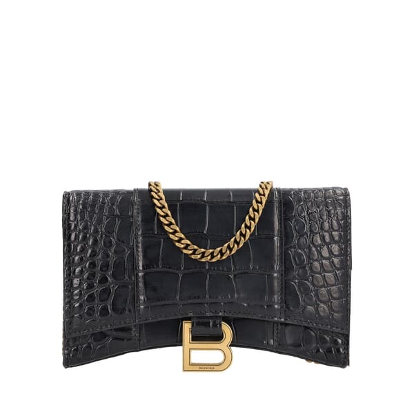 Croc Embossed Hourglass Chain Wallet Black