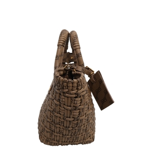 Woven Leather Bistro XS Basket Tote Brown, view 6