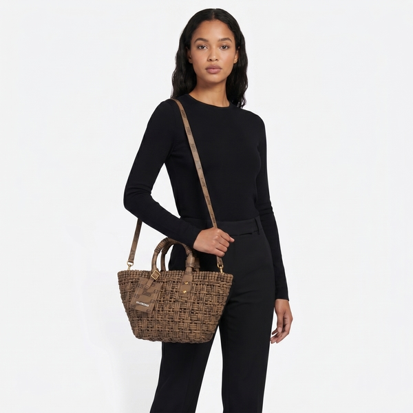 Woven Leather Bistro XS Basket Tote Brown