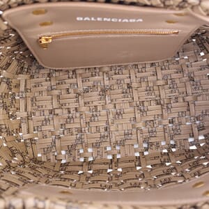 Woven Leather Bistro XS Basket Tote Brown, view 8