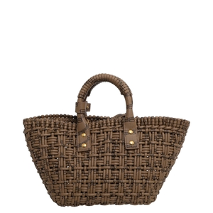 Woven Leather Bistro XS Basket Tote Brown, view 3