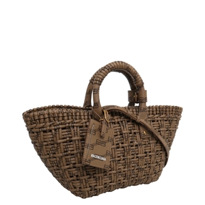 Woven Leather Bistro XS Basket Tote Brown, view 2