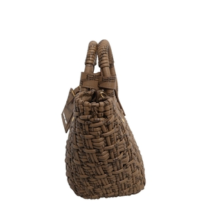 Woven Leather Bistro XS Basket Tote Brown, view 5