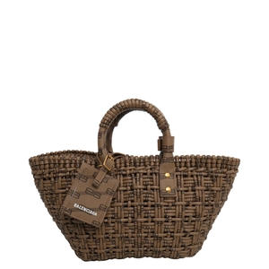 Woven Leather Bistro XS Basket Tote Brown, view 4
