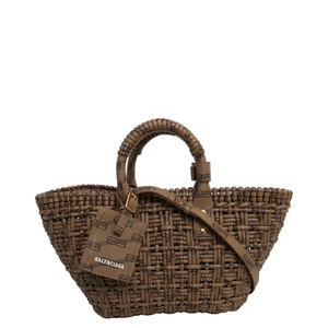Woven Leather Bistro XS Basket Tote Brown