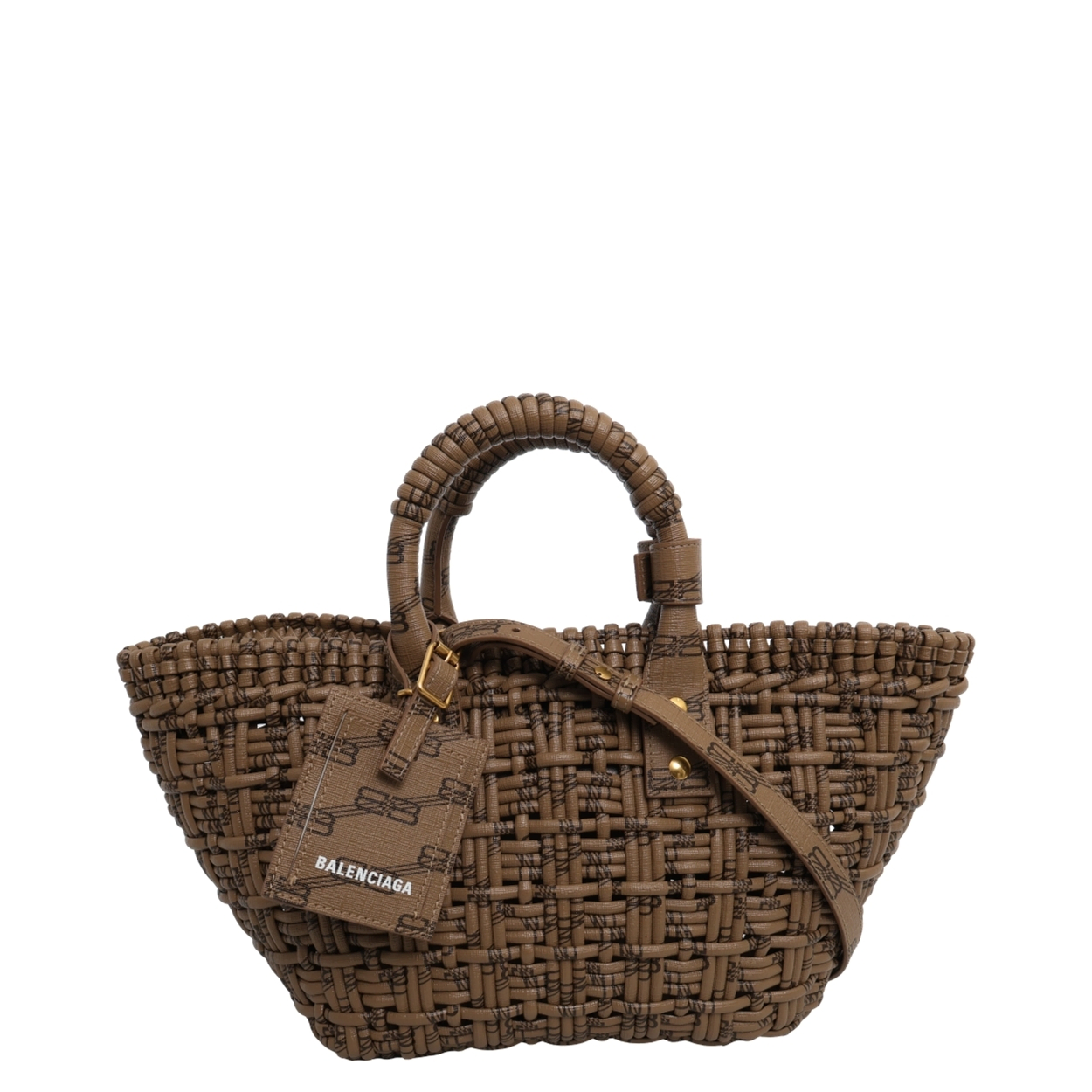 BALENCIAGA Woven Leather Bistro XS Basket Tote Brown | Luxity