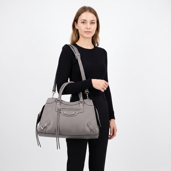 Leather Neo Classic City Large Shoulder Bag Grey