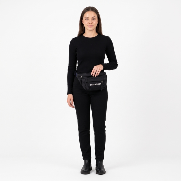 Nylon Sport Logo Belt Bag Black