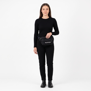Nylon Sport Logo Belt Bag Black, view 8