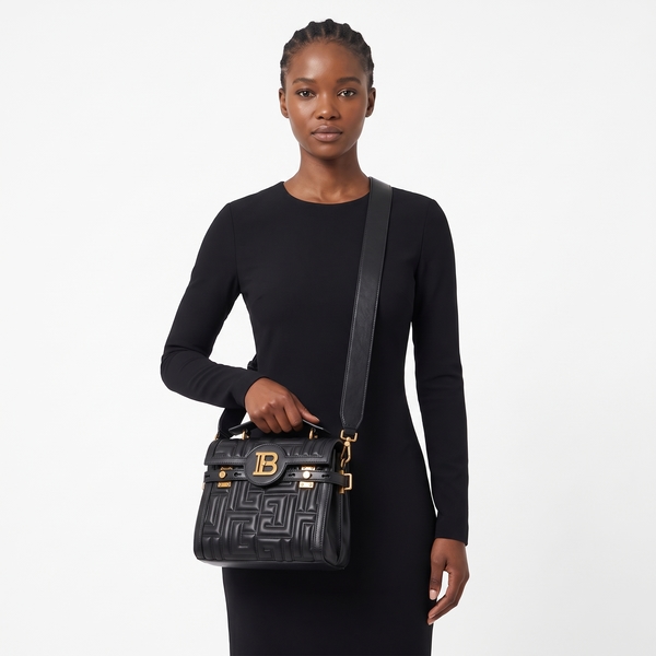Quilted Leather B Buzz 23 Top Handle Bag Black