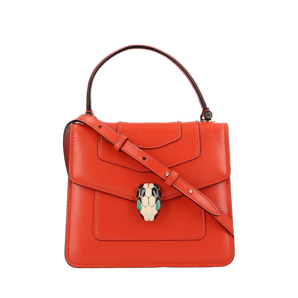 BULGARI Leather Serpenti Forever Top Handle Bag Red | Luxity