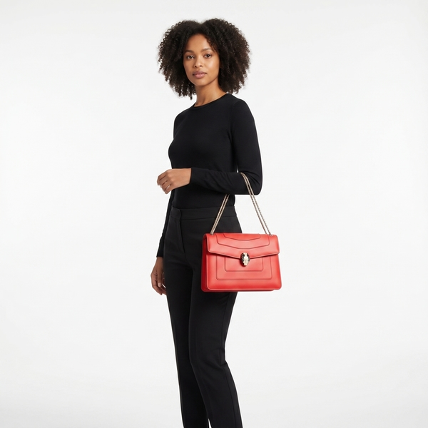 Leather Serpenti Forever Large Shoulder Bag Red