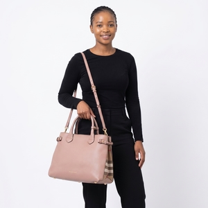 Leather/Check Banner Tote Beige, view 8
