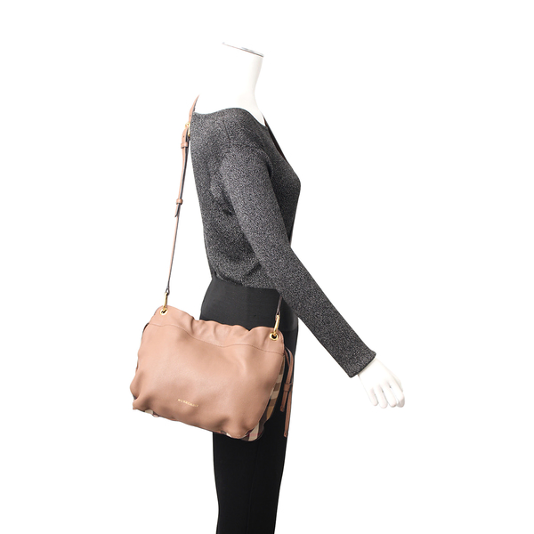 Leather/House Check Small Bingley Crossbody Bag Beige