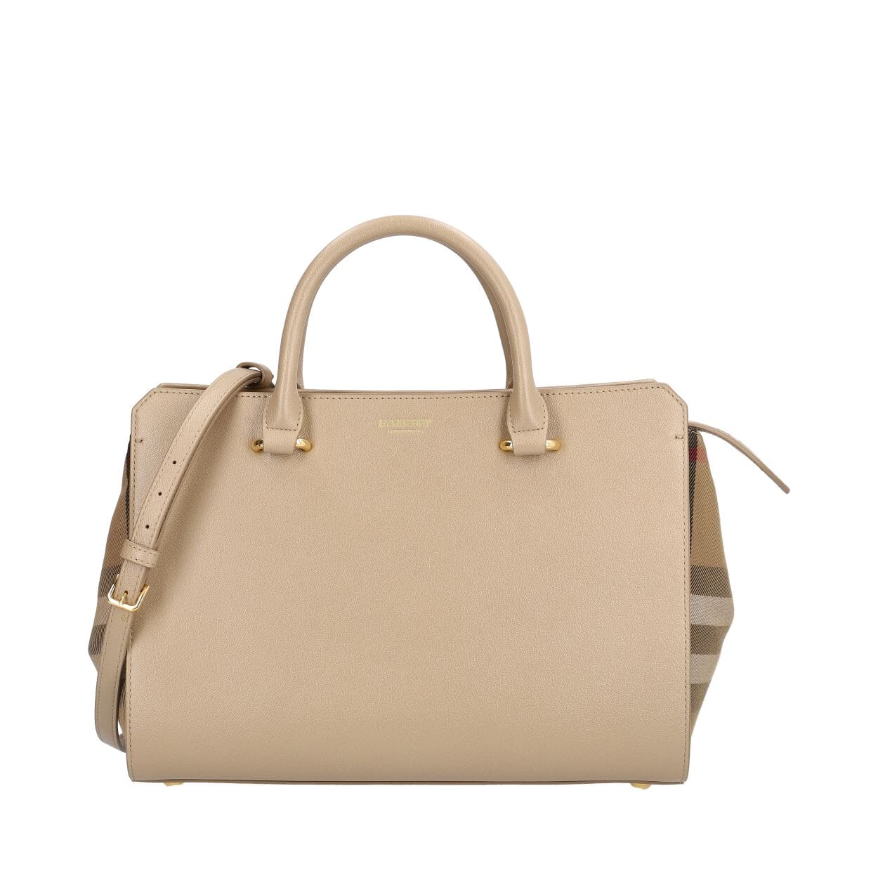BURBERRY Leather/Canvas Check Banwell Tote Beige | Luxity