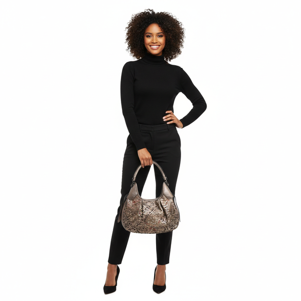 Leather Supernova Check Laser Cut Brooklyn Hobo Dark Nickel